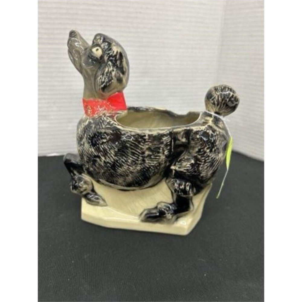 Vintage McCoy Pottery Black Poodle Dog Puppy Ceramic Planter